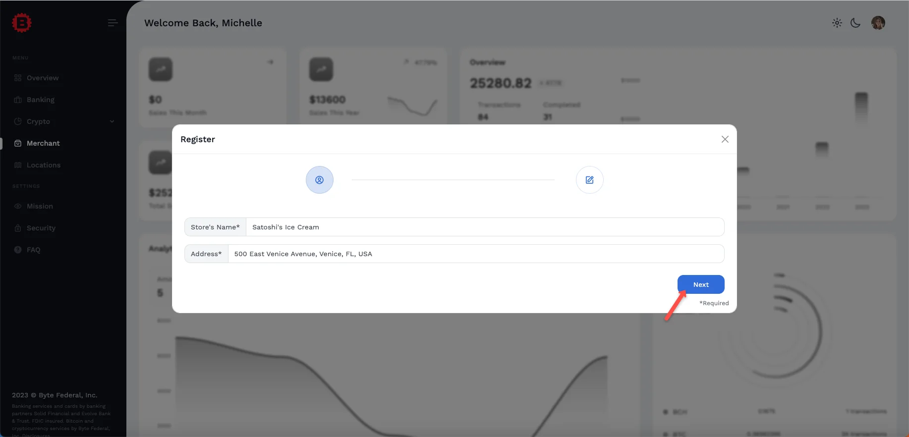 Merchant address form