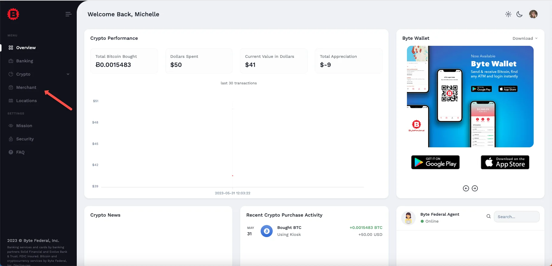 WebWallet home screen
